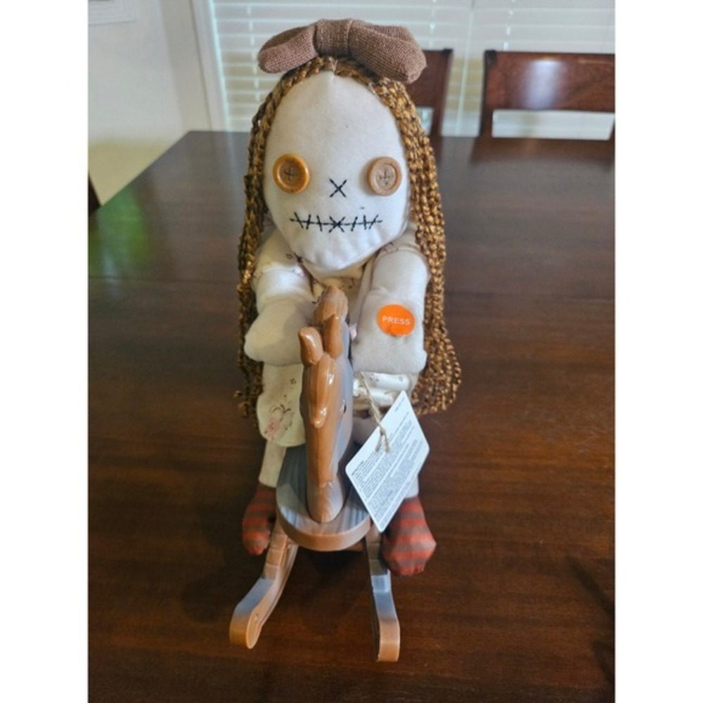 Halloween Animated Rag Doll Rocking Horse Sings Ring around Rosie Lights Scarry